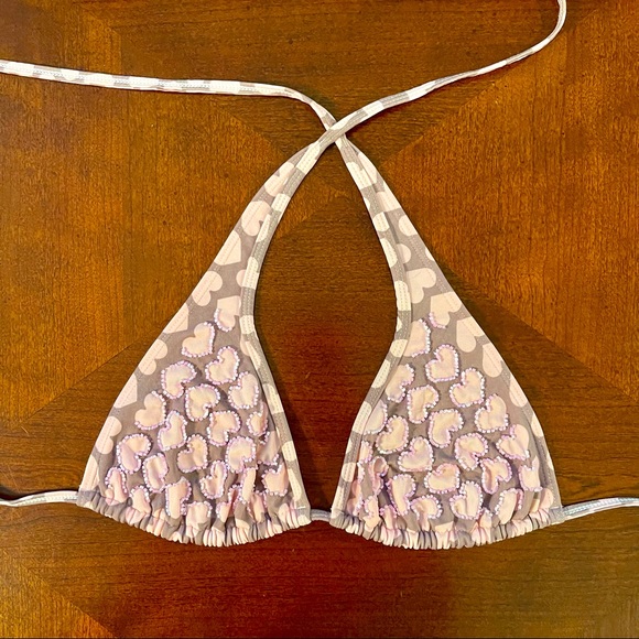 Designer Carlos Pinel Bikini Swim L Top Pink Beaded Heart - Picture 5 of 6